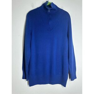 Collection L Women’s Turtleneck 1/3 Zip Cotton Blend Knit Sweater Size 10 Blue